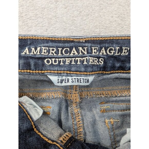 American Eagle Jeans Womens Size 2 Blue Skinny Embellished Flap Back Pockets - Picture 15 of 16